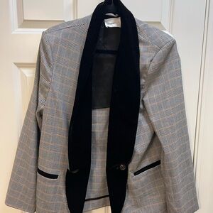 Plaid Blazer with Black Velvet Lapel